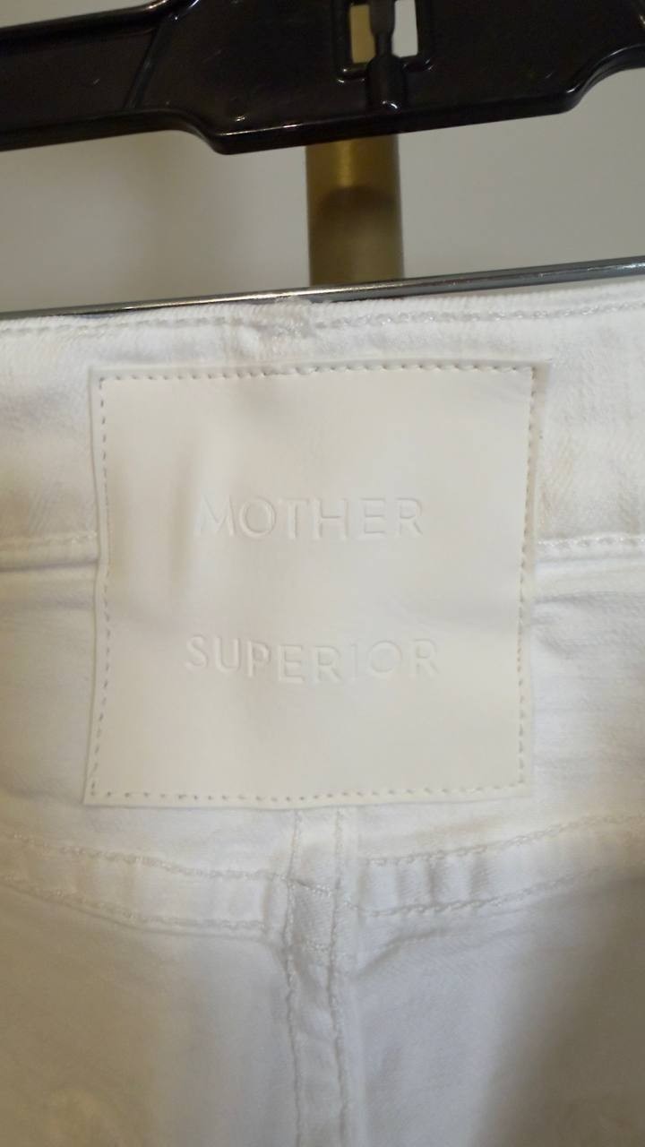 Mother The Hustler Patch Pocket High‑Rise Ankle Fray Jeans White 26 NWT $268