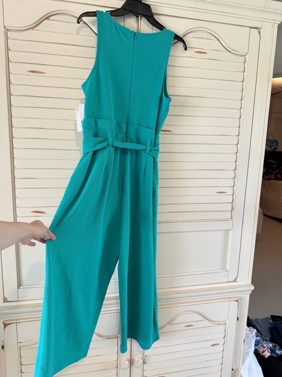 Bar III Petite Jumpsuit PL Palmetto Green Sleeveless Tie-Waist NWT