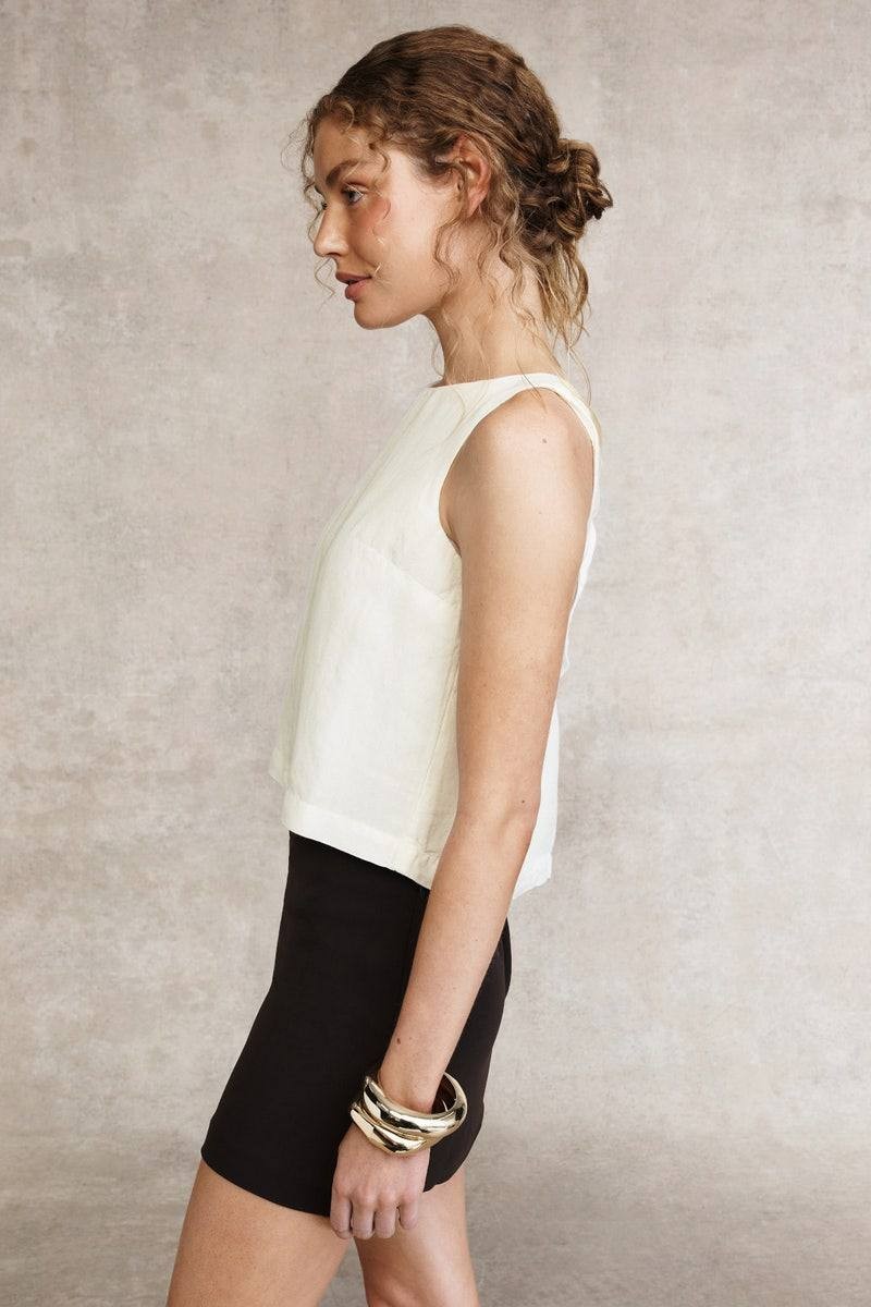 French Connection Birdie Linen Swing Top White size 6 NWT Summer Chic msrp$98