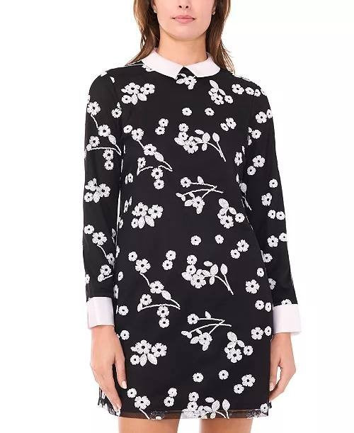 CeCe Women’s Sequin Floral Mini Dress Long Sleeve Reach Black XL NWT $119 