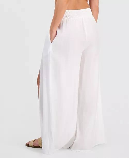 Dotti Smocked‑Waist Cover‑Up Pants White M NWT $48