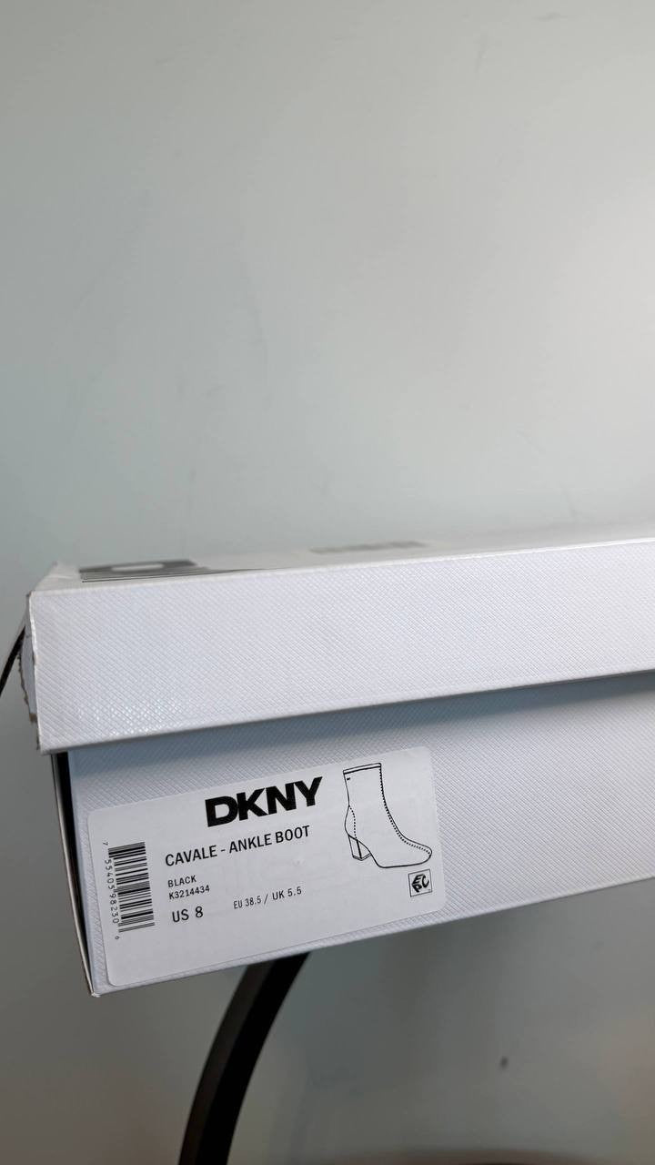 DKNY Cavale Stretch Booties Black 8M Fabric Block Heel $99 NWB