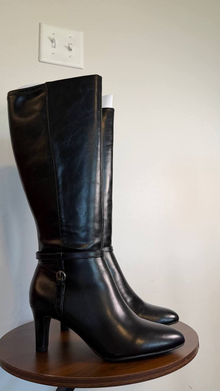 LifeStride Guild Knee High Dress Boots Black 7.5W Man‑Made $129.99 NWB