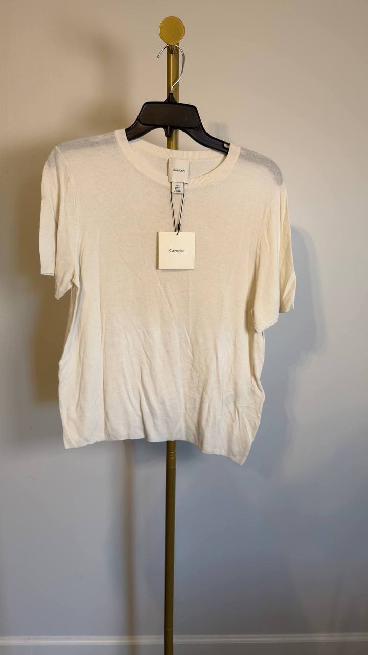 Calvin Klein Fine Gauge Viscose Sweater Cream L NWT $89