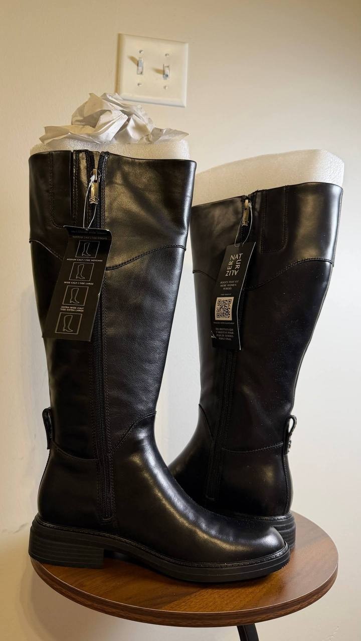 Naturalizer Oslo Boots 8M Black Leather Tall Riding Round Toe NIB msrp$285