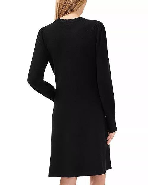 CeCe Bow Applique Sweater Dress Rich Black XL NWT $99