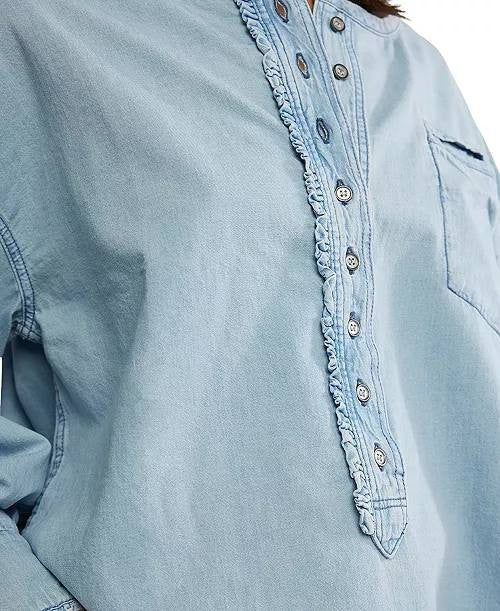 Free People We The Free Denim Dreaming Pullover Light Blue M NWOT $148