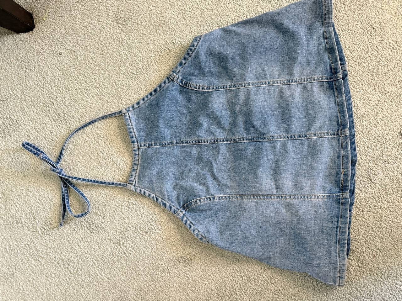 And Now This Seamed-Front Halter Denim Top – Size XL