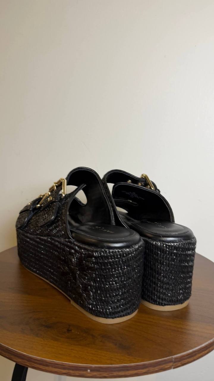 Marc Fisher Black Wedge Sandals 9M New in Box MSRP $150