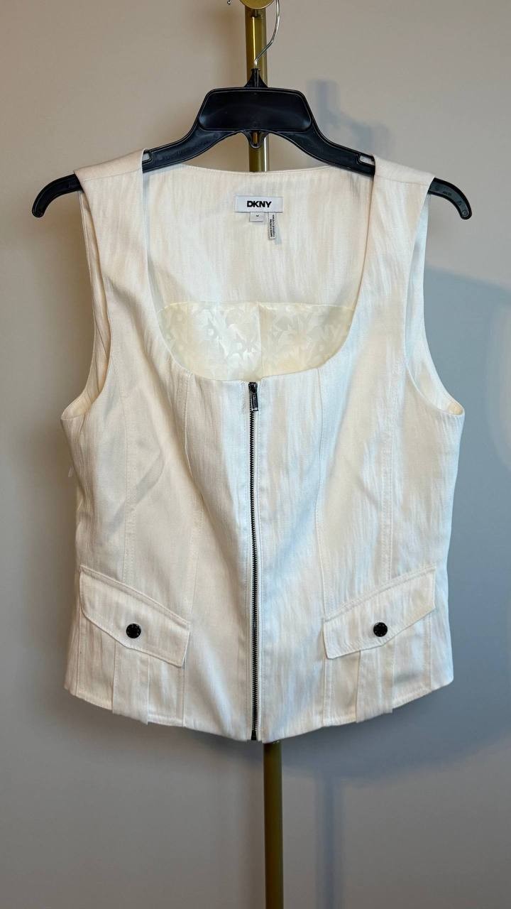 DKNY Weathered Zip‑Up Vest Coconut M NWT $99