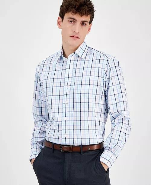 Club Room Men’s Plaid Performance Dress Shirt Blue Pink NWT 60$