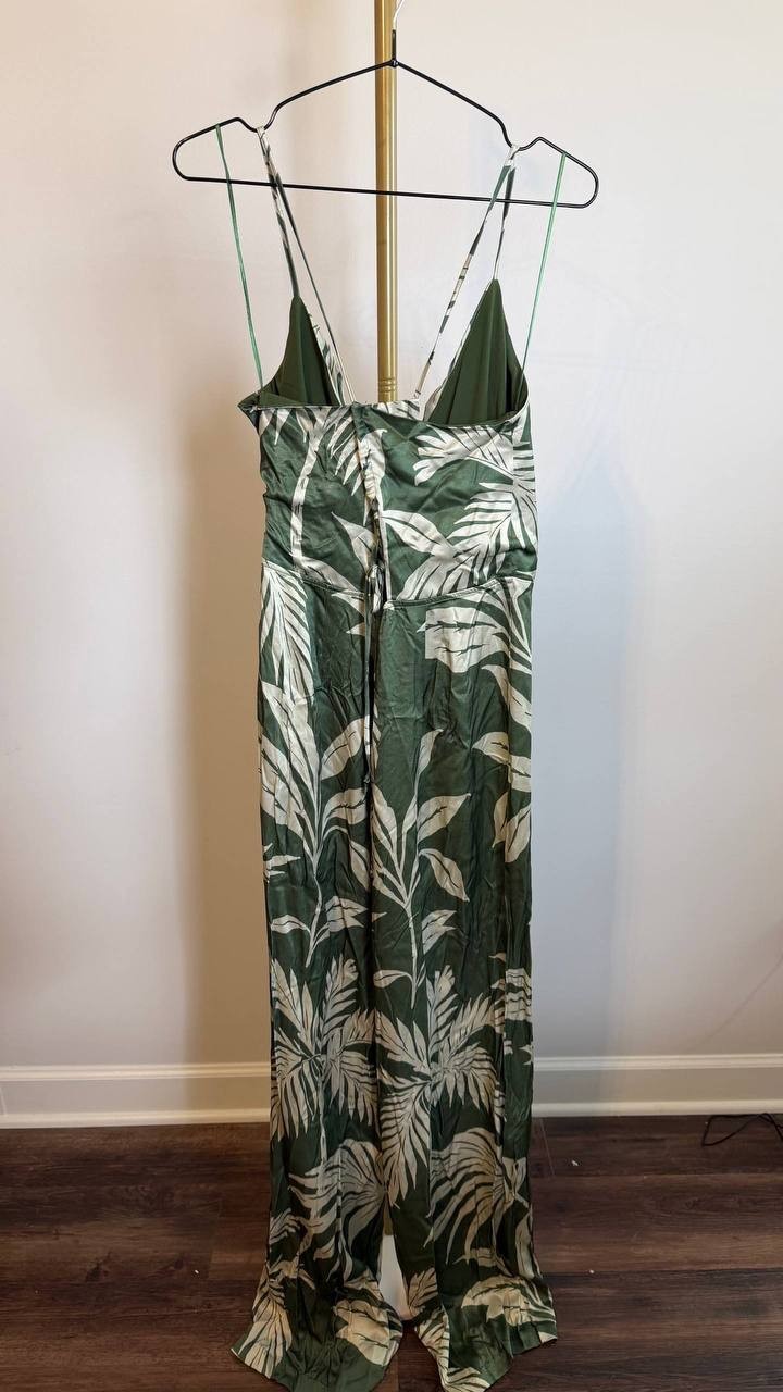 Guess Yasmin Satin Jumpsuit Plunge Surplice Printed Multi SizeL NWOT $178damage