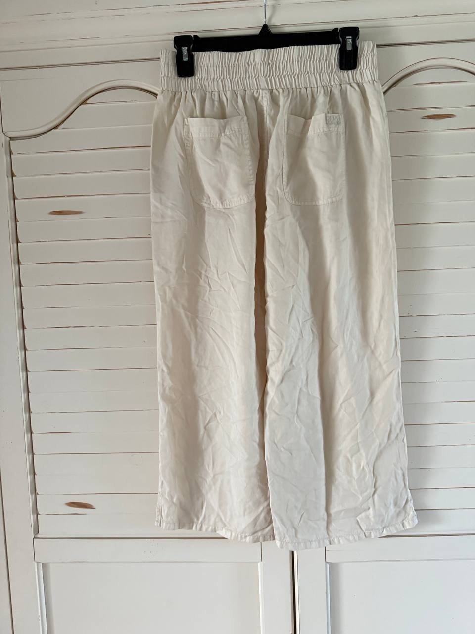 DKNY Petite Beige Garment-Dyed Wide-Leg Ankle Pant, Pull-On, Tencel, PS