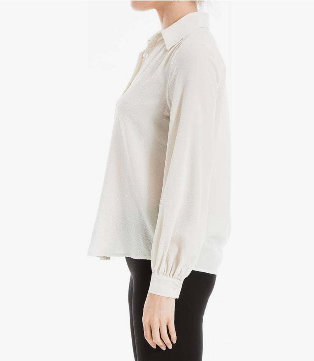 Max Studio Text Grid Collared Blouse Beige Size XL NWT $98 – Classic Chic