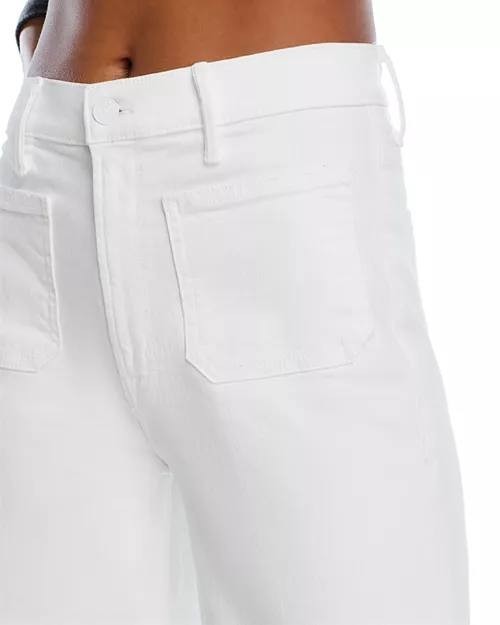 MOTHER High Rise Patch Pocket Wide-Leg Jeans for Women, White, Size 24