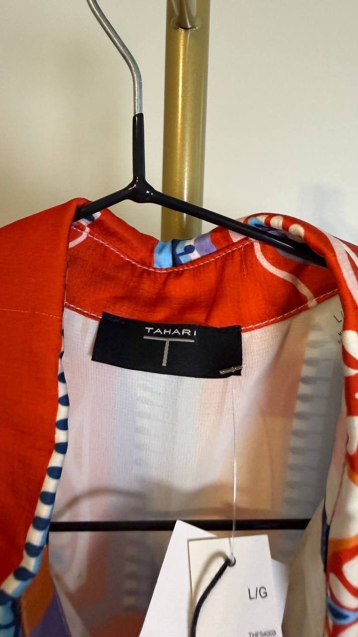 Tahari Women’s Printed Short-Sleeve Button Blouse Como Tile Print L $78 NWT