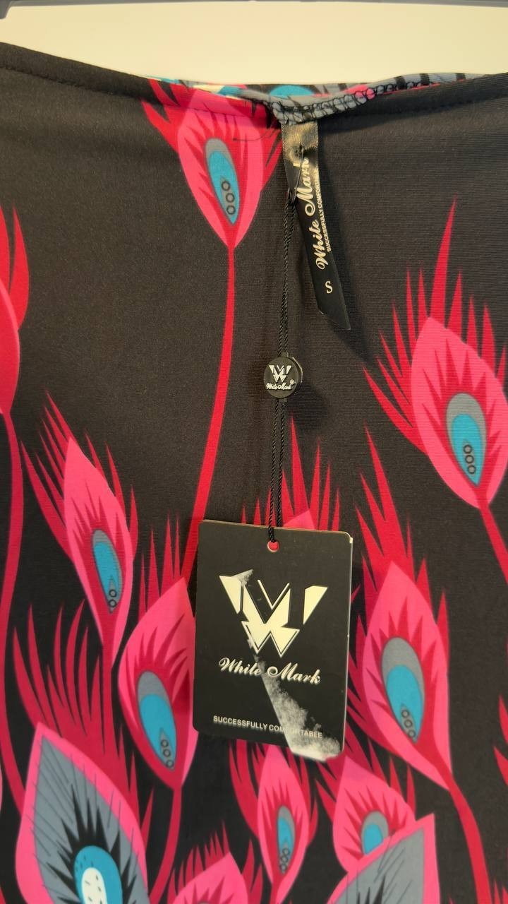 White Mark Peacock Feather Print Knee Length Pencil Skirt Fuchsia S NWT $56