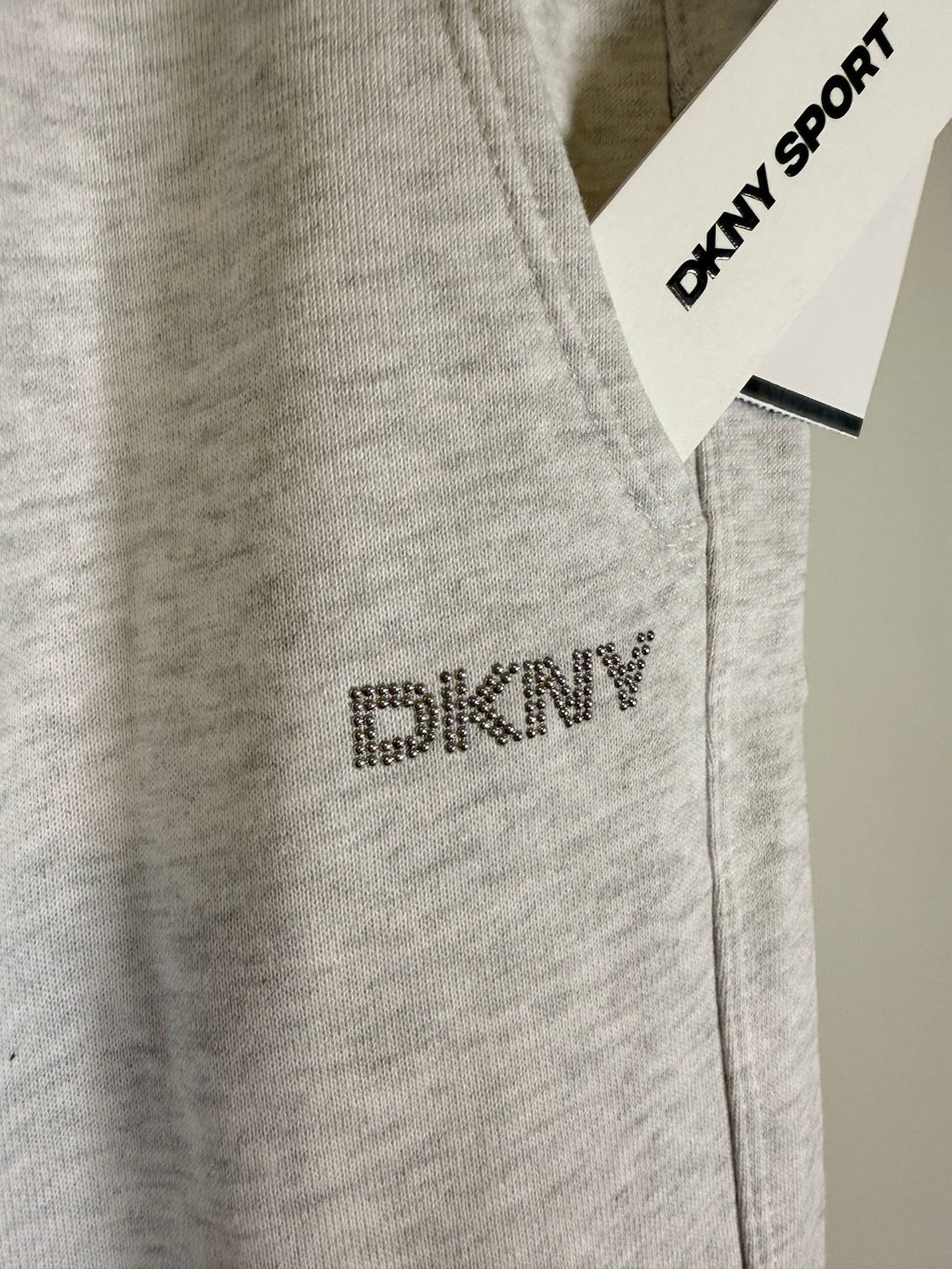 DKNY Sport Studded‑Logo Wide‑Leg Pants Optic Heather NWT M L XL MSRP $60