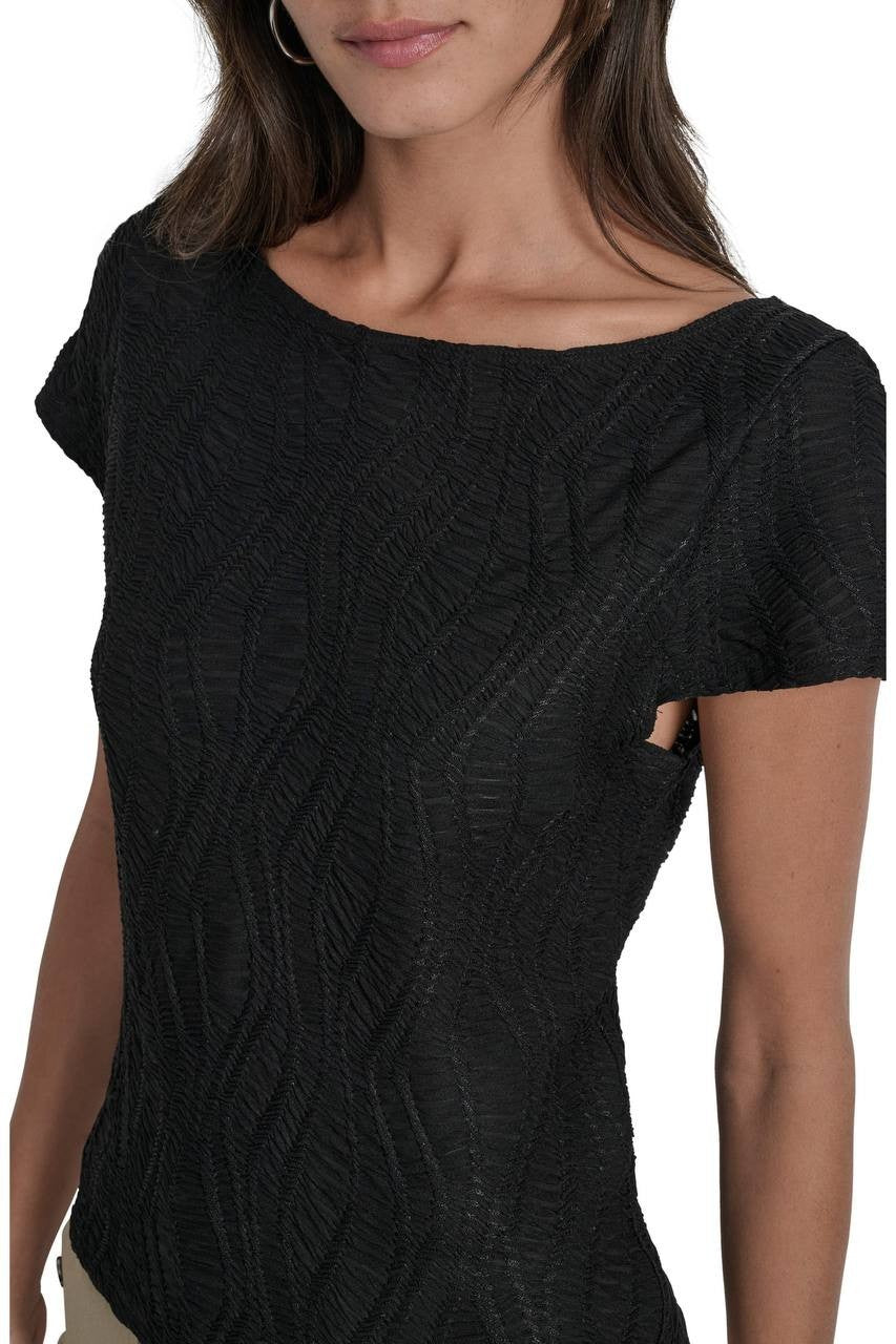DKNY Texture Knit Top Black XL NWT $69