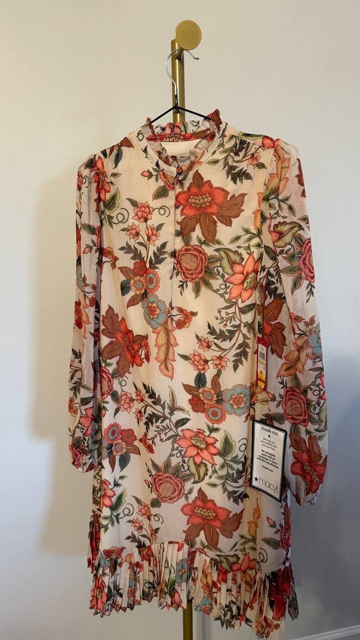 Vince Camuto Chiffon Printed Dress Multicolor 4 $148 NWT