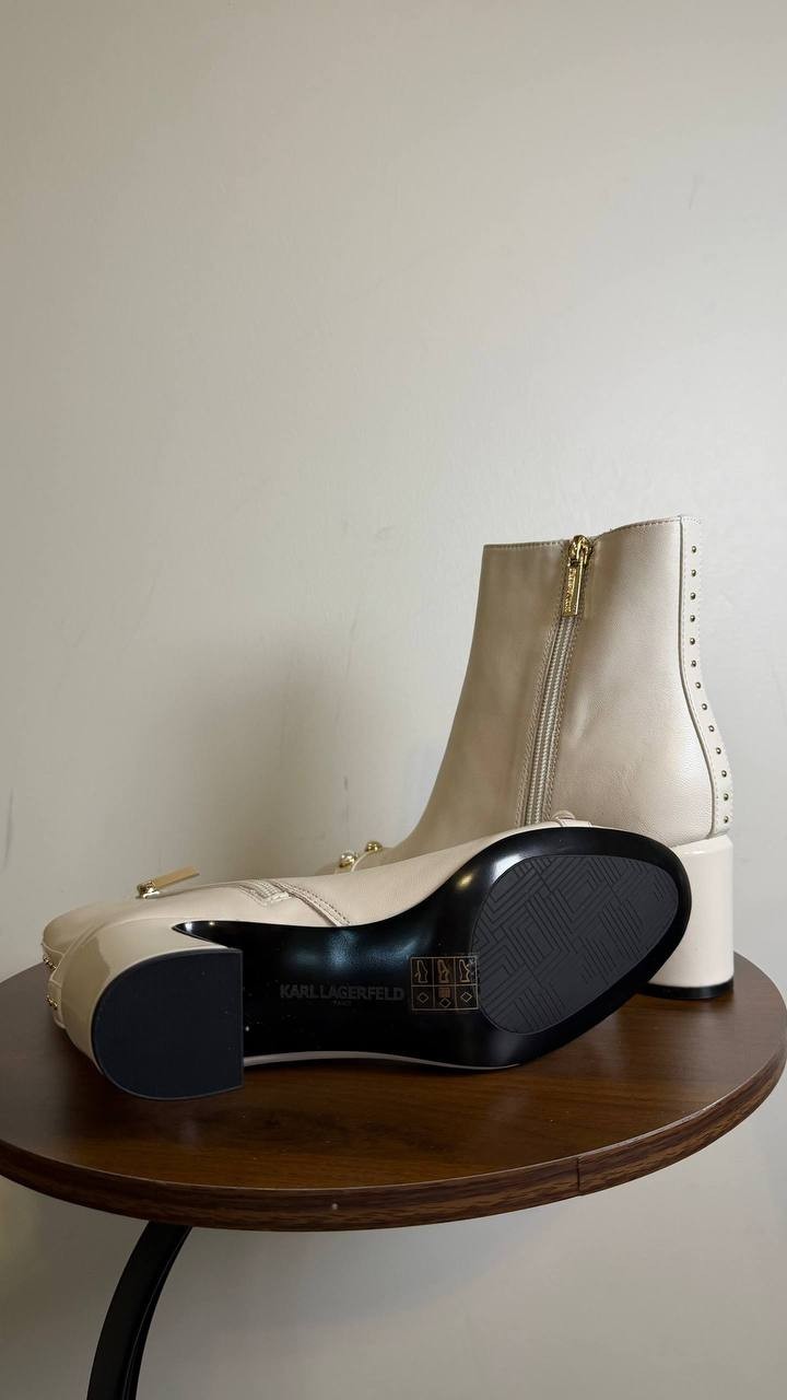 Karl Lagerfeld White Leather Heeled Booties 6M New in Box $199