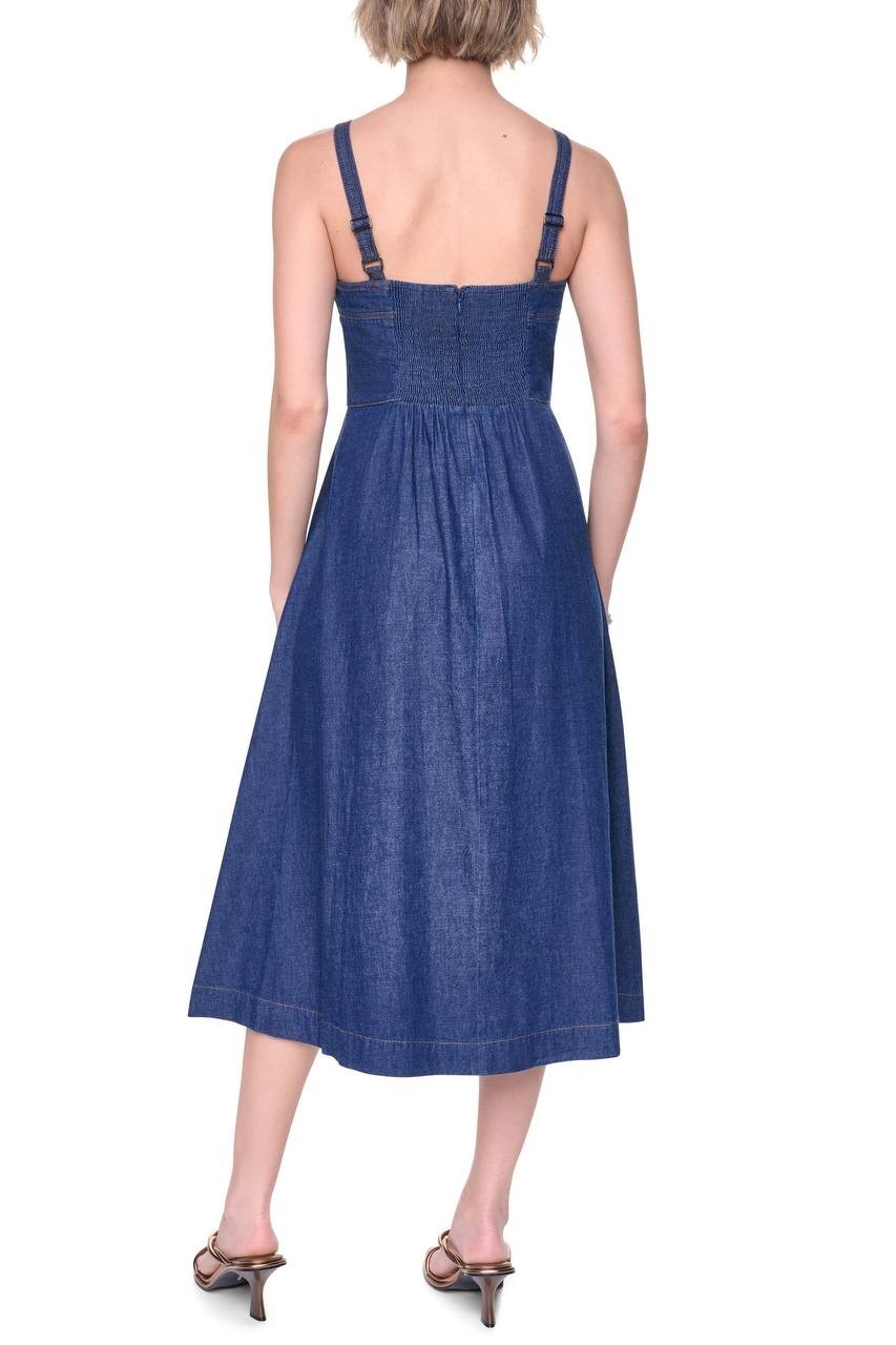 DKNY Contrast Stitch Denim Midi Dress Crosby Wash XL NWT $159