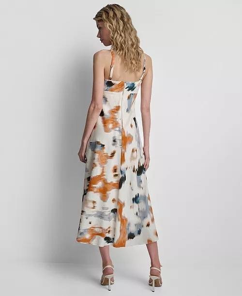 DKNY Sleeveless Printed High‑Low Midi Dress 2 Sunburst Floral NWT $159