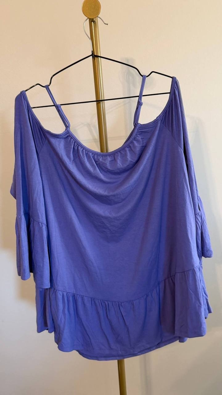 White Mark Women’s Cold Shoulder Ruffle Sleeve Top Purple 1XL $52 NWT