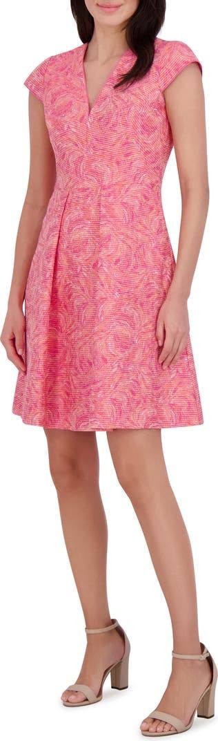 Vince Camuto Metallic Floral Jacquard Fit & Flare Dress Pink 8 $178 NWT
