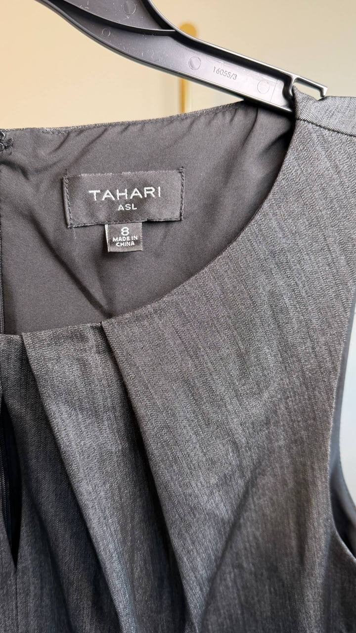 Tahari ASL Pleat Fit & Flare Dress Black 8 NWT $159