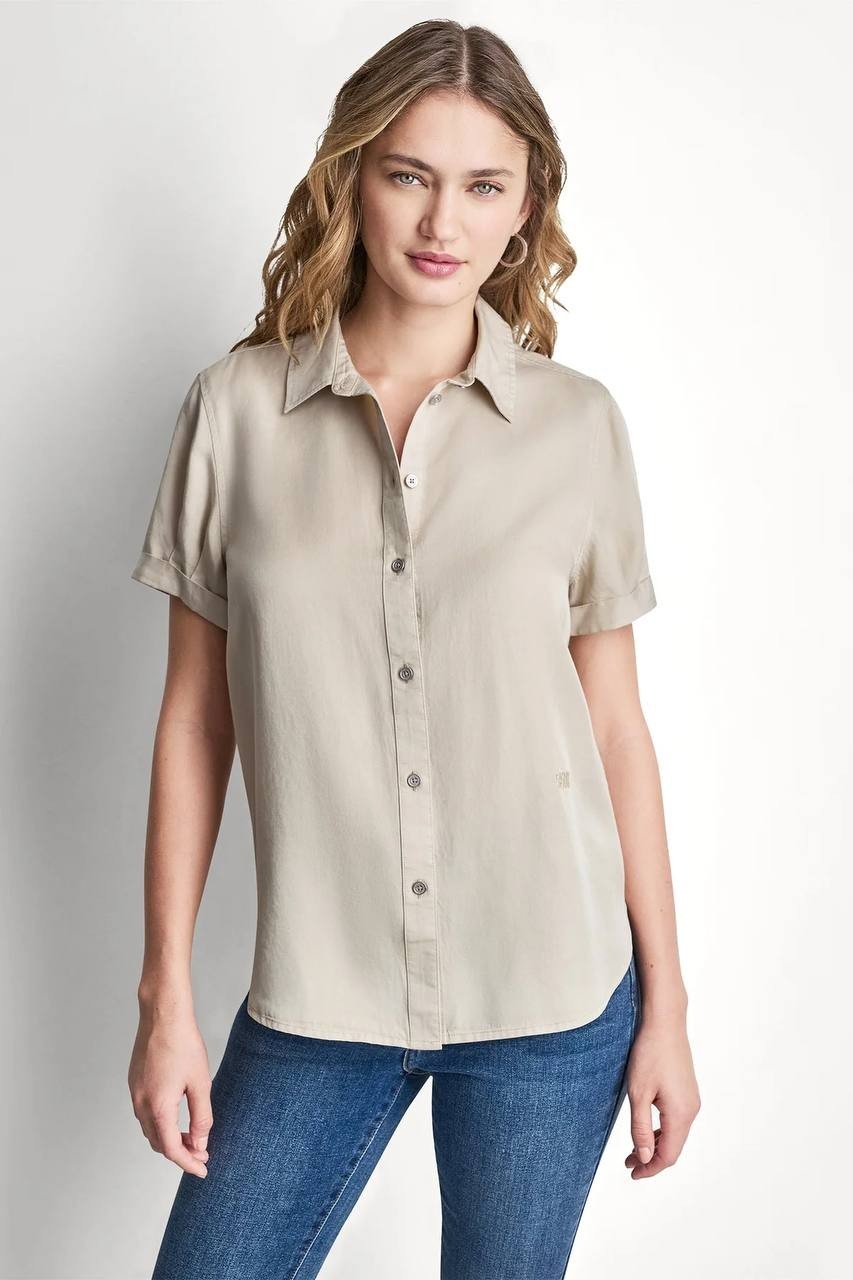DKNY  Jeans  Women’s  Garment  Dye  Button‑Front  Shirt  Pebble  PM  NWOT  $69