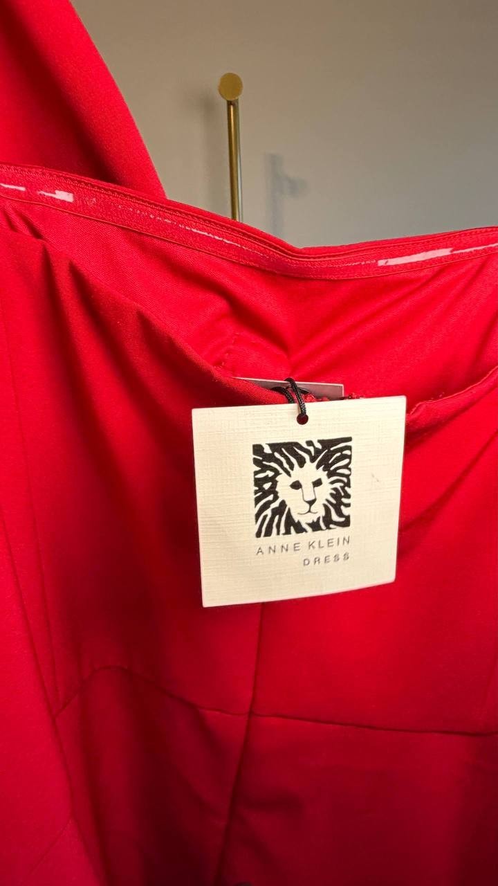 Anne Klein Bow‑Front Midi A‑Line Dress Red 6 NWT $159