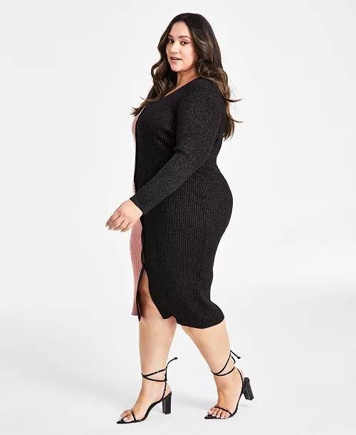 Nina Parker Plus Size Ribbed Button‑Front Dress Rose/Gold 1X NWT $99