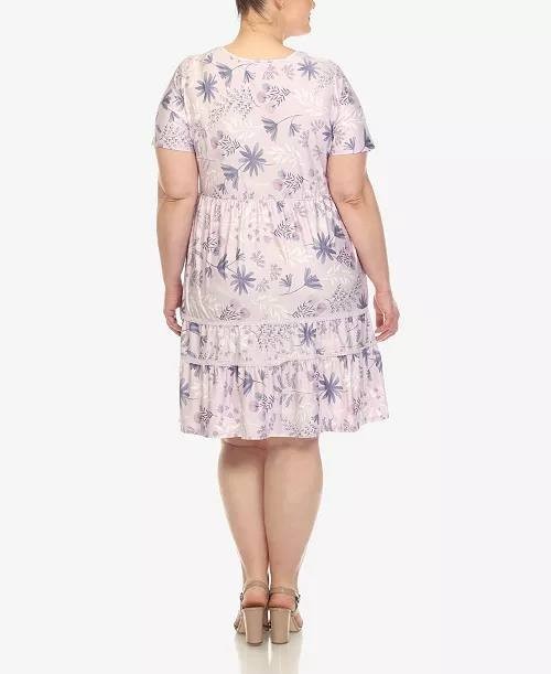 White Mark Plus Floral Short Sleeve Knee Dress Lavender 3XL NWOT $58