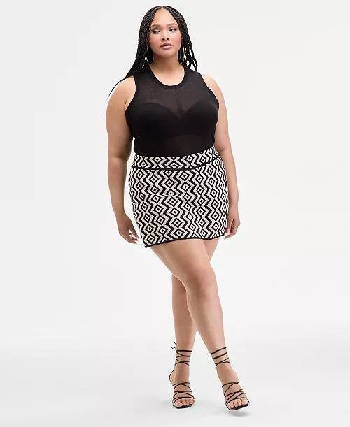 Nina Parker Plus Size Geo-Knit Wrap Skort Black/White 2X NWT $99