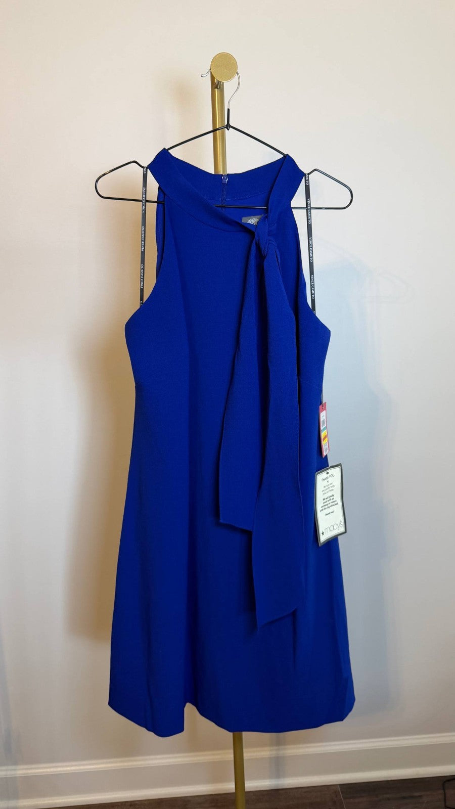 Vince Camuto Women’s Bow‑Neck Halter Dress Royal Blue $138 NWT