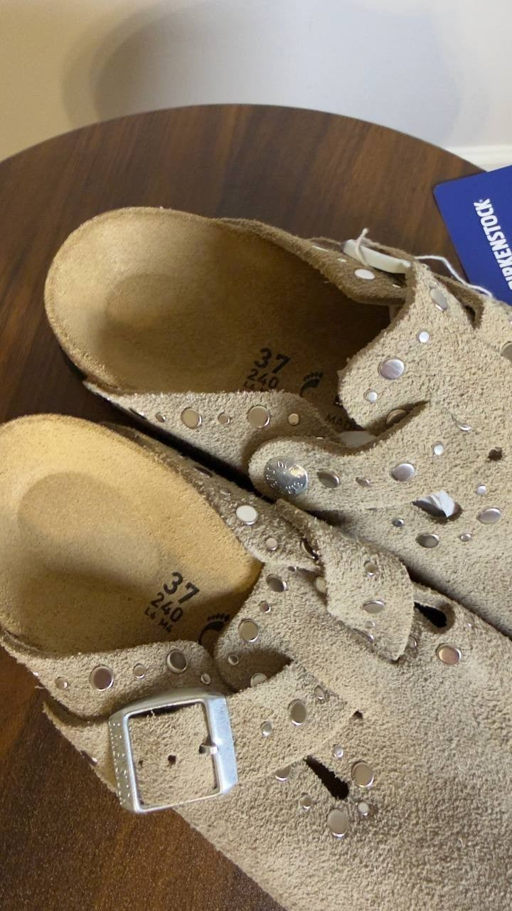 Birkenstock  Boston  Rivets  Clog  Taupe  Suede  6M  New  With  Box  $175