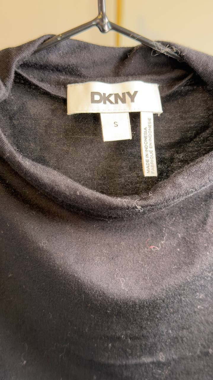 DKNY Ruched High-Neck Sleeveless Top Black S Pre-Owned $50