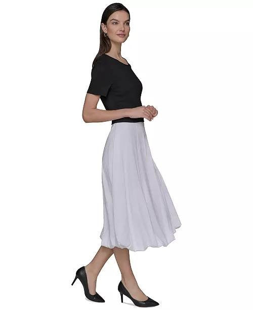 Karl Lagerfeld Paris Bubble Skirt Midi Dress Black M NWT $169