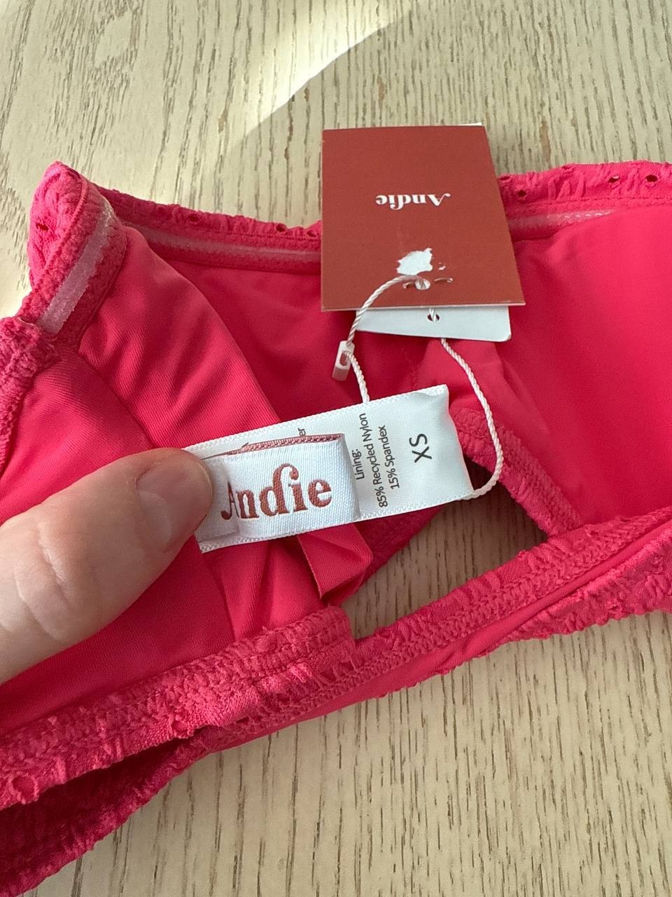 Andie The Pana Bikini Top Bandeau Style Women’s Swimwear Pink XS NWT