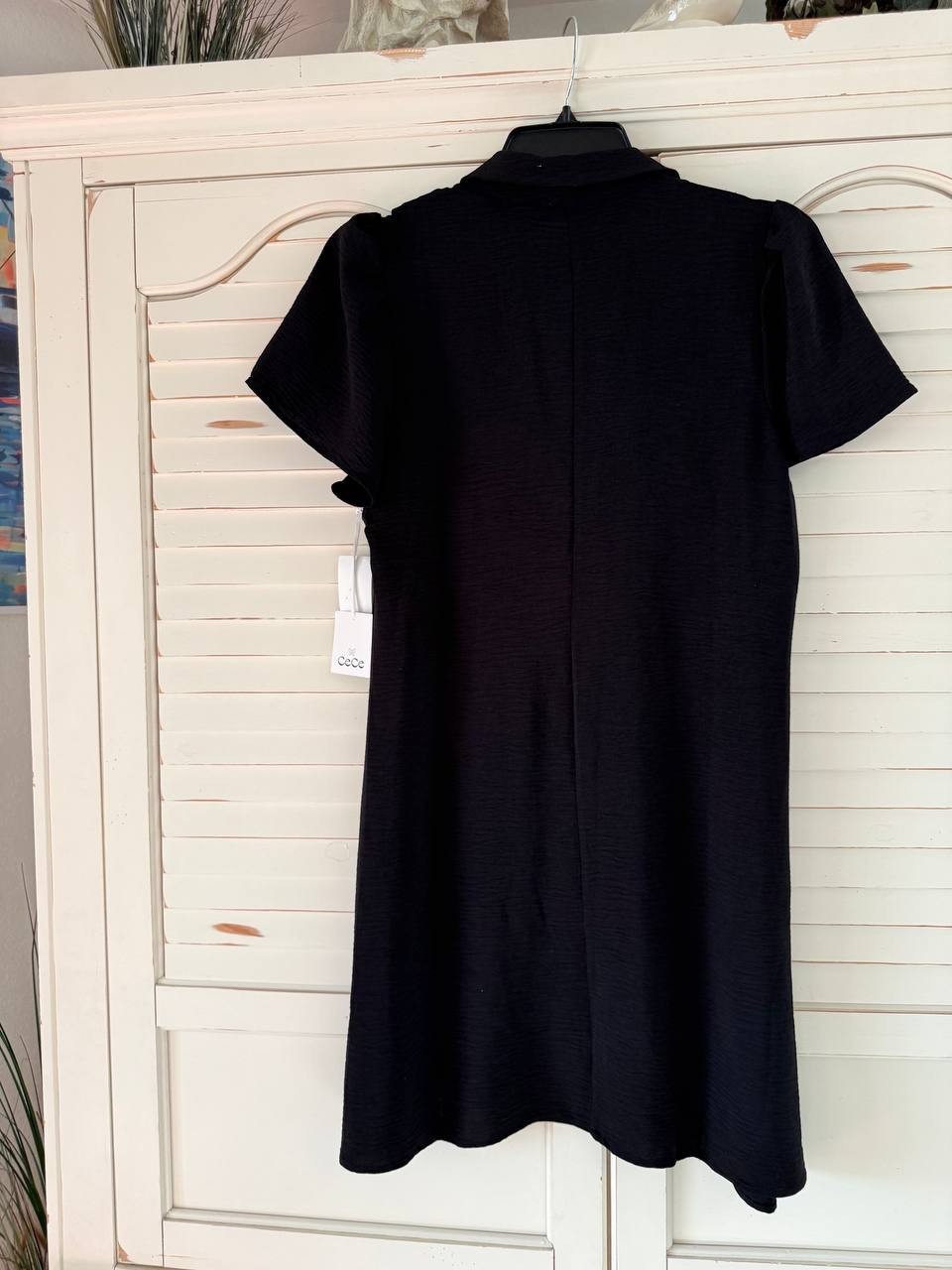 CeCe Dress L Black Polo Short Sleeve Collared Stretch Knit NWT MSRP $88
