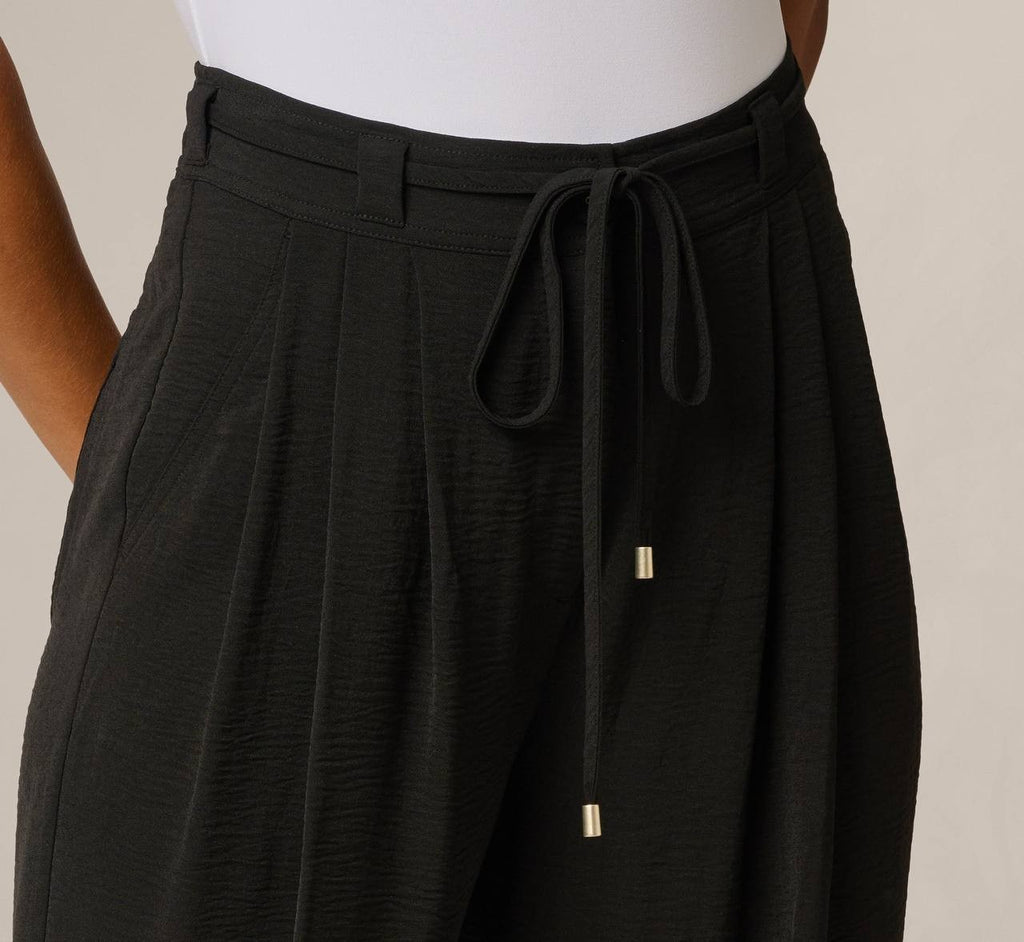 Adrianna Papell Tie Belt Airflow Pleated Wide‑Leg Pants Black L NWT $50