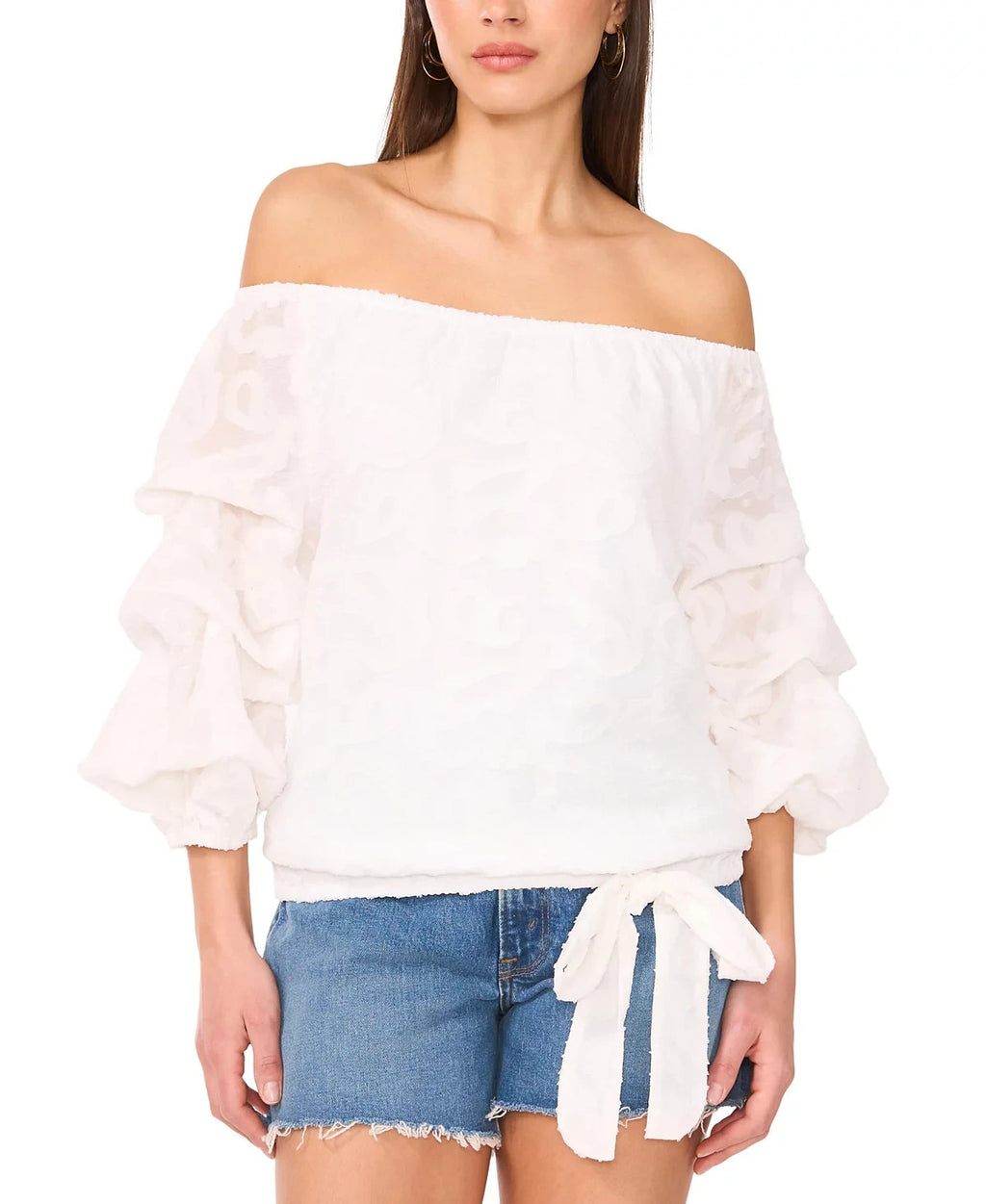 Vince Camuto Off-The-Shoulder Bubble Sleeve Tie-Front Blouse – Size M