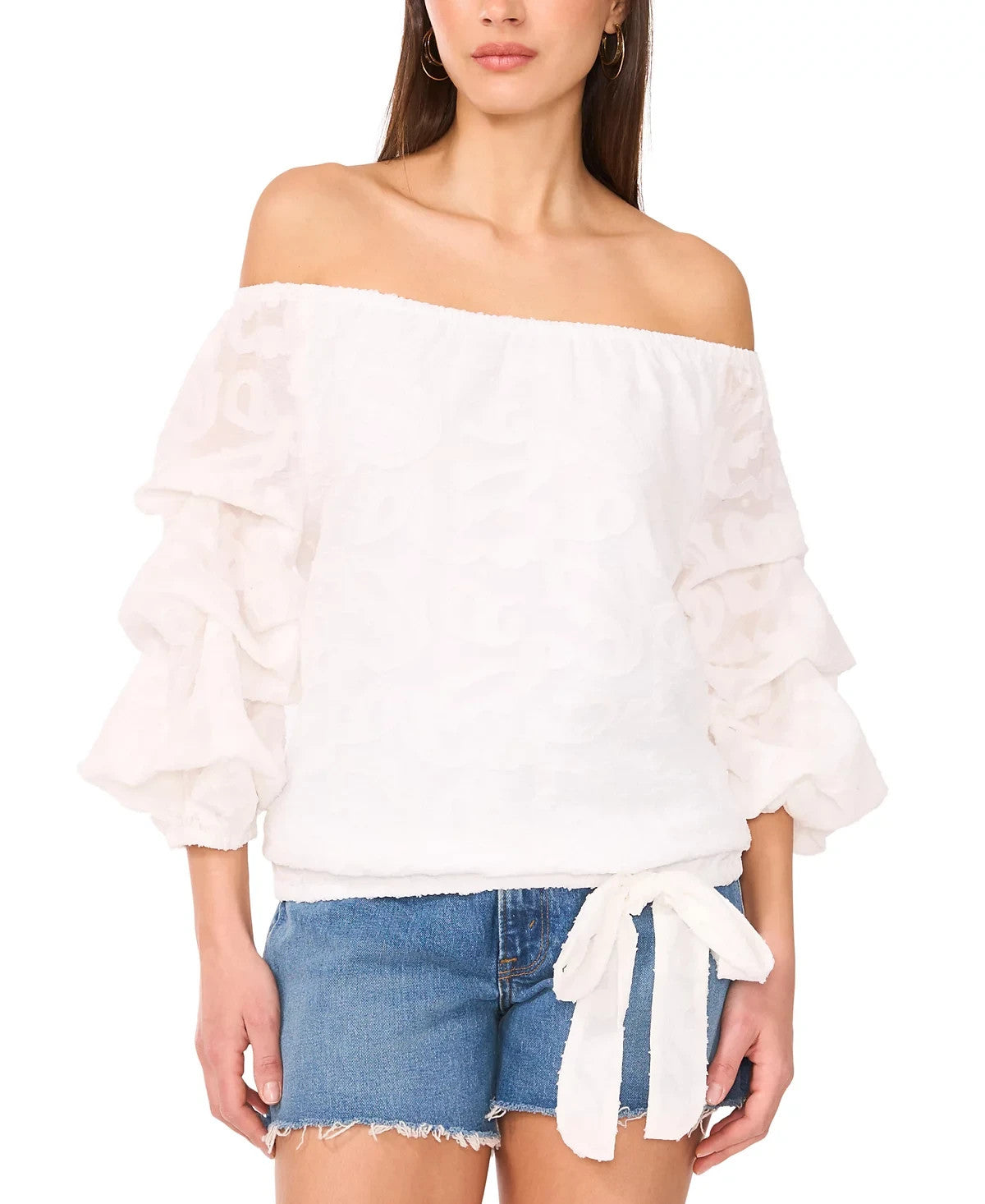 Vince Camuto Off-The-Shoulder Bubble Sleeve Tie-Front Blouse – Size M
