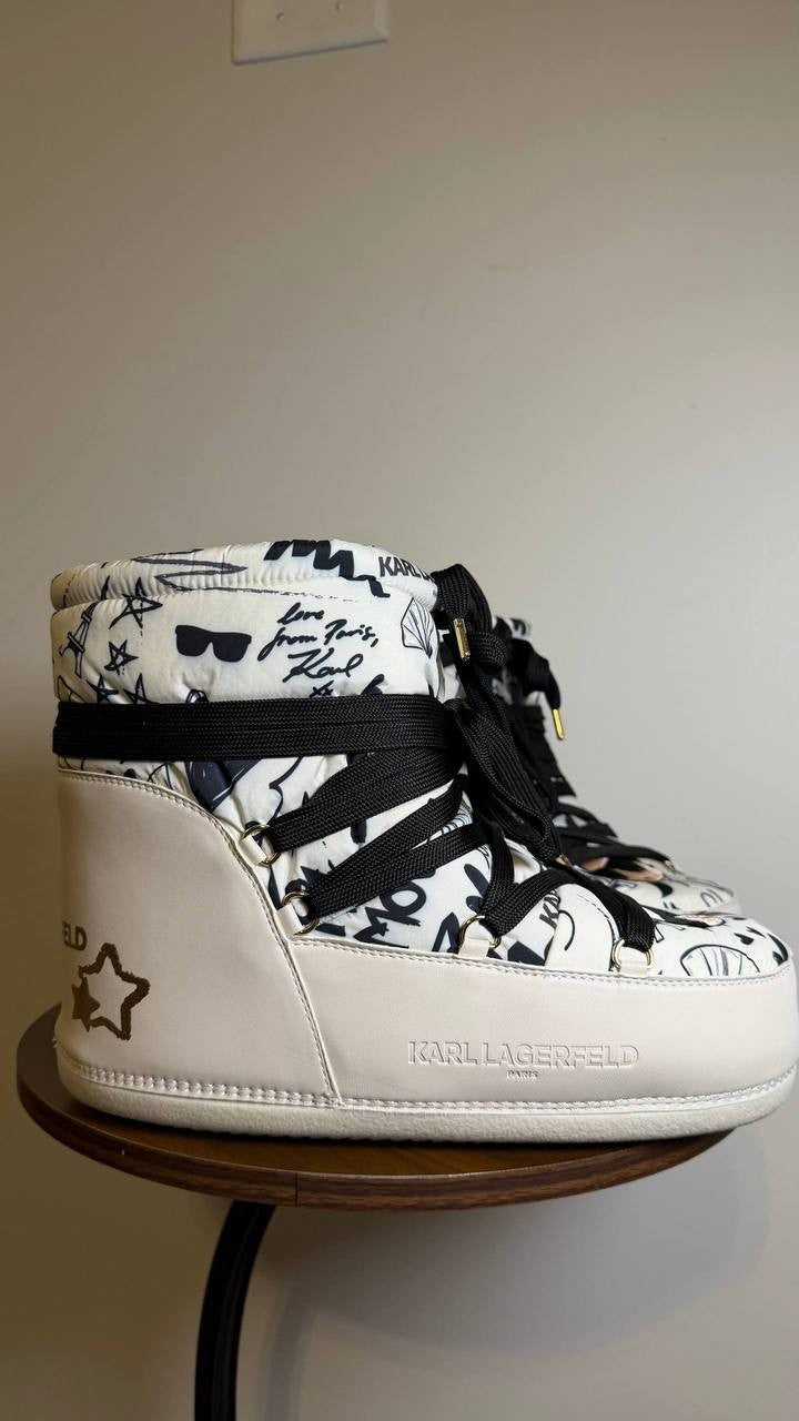 Karl Lagerfeld Snow Boots Size 11 White Multi Textile/Synthetic MSRP $189 NIB