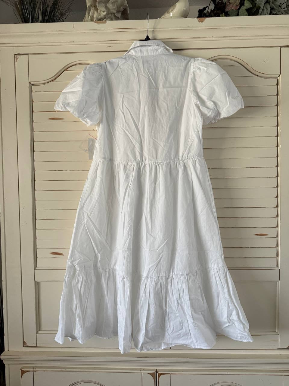 CeCe Dress S White Tiered Midi Bubble Sleeve Feminine Style NWT MSRP $99