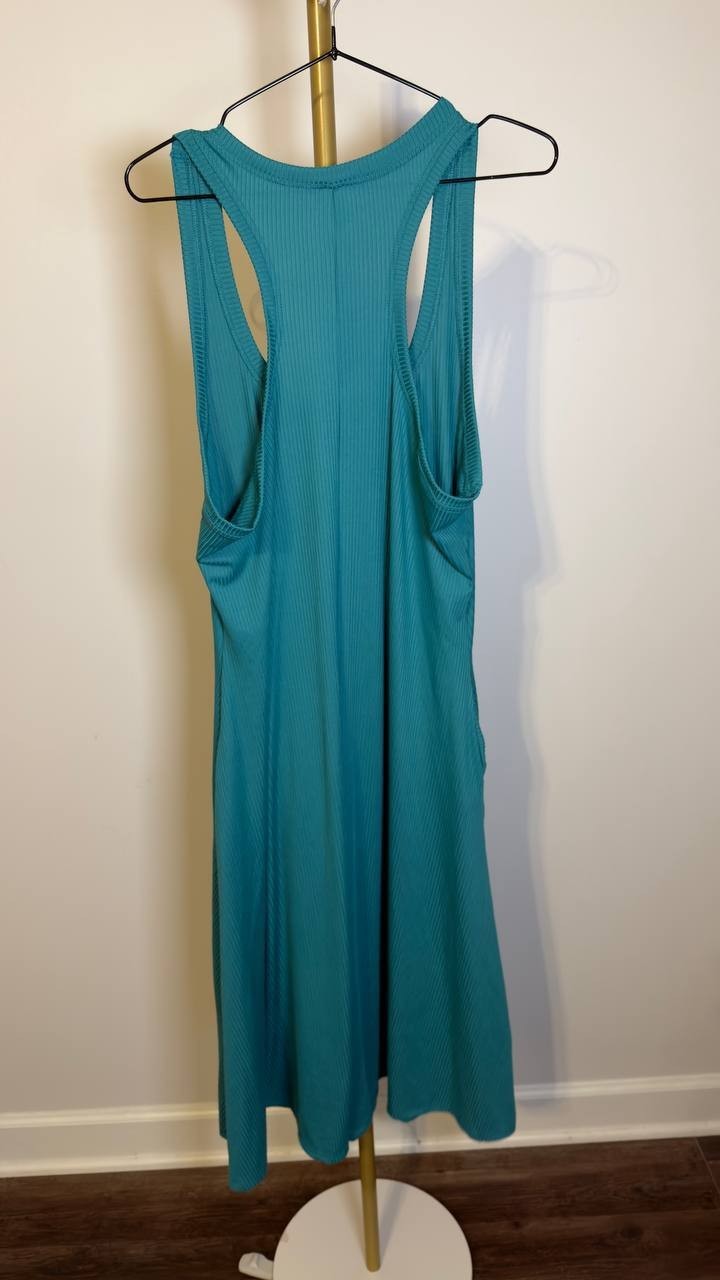 24Seven Comfort Curvy Ribbed Knit Scoop Neck A‑Line Midi Dress Jade 1X NWT $43
