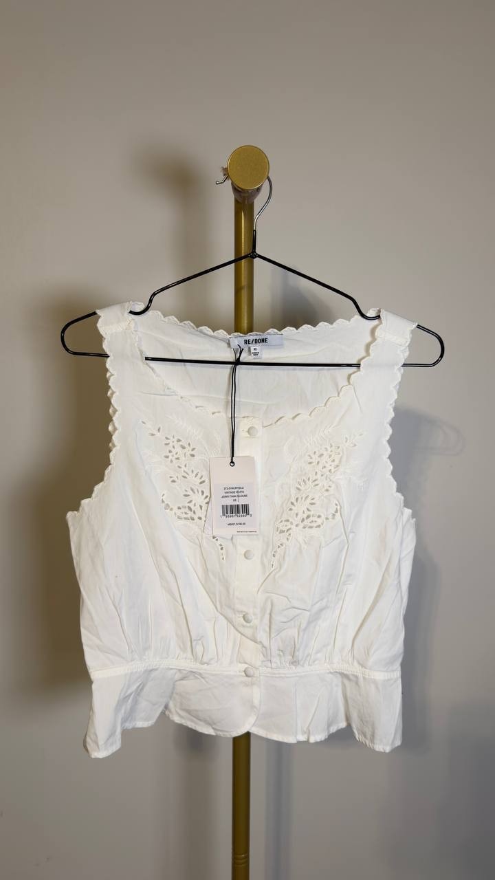 Re/Done Women’s Jerry Eyelet Tank Vintage White XS NWT $195
