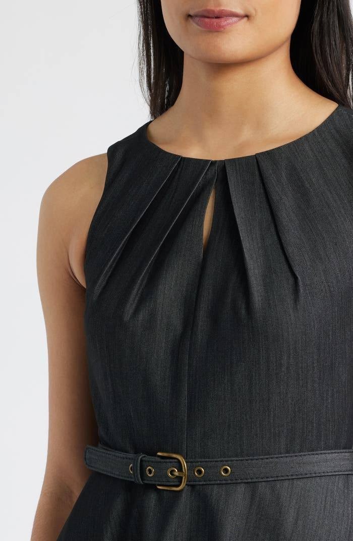 Tahari ASL Pleat Fit & Flare Dress Black 8 NWT $159