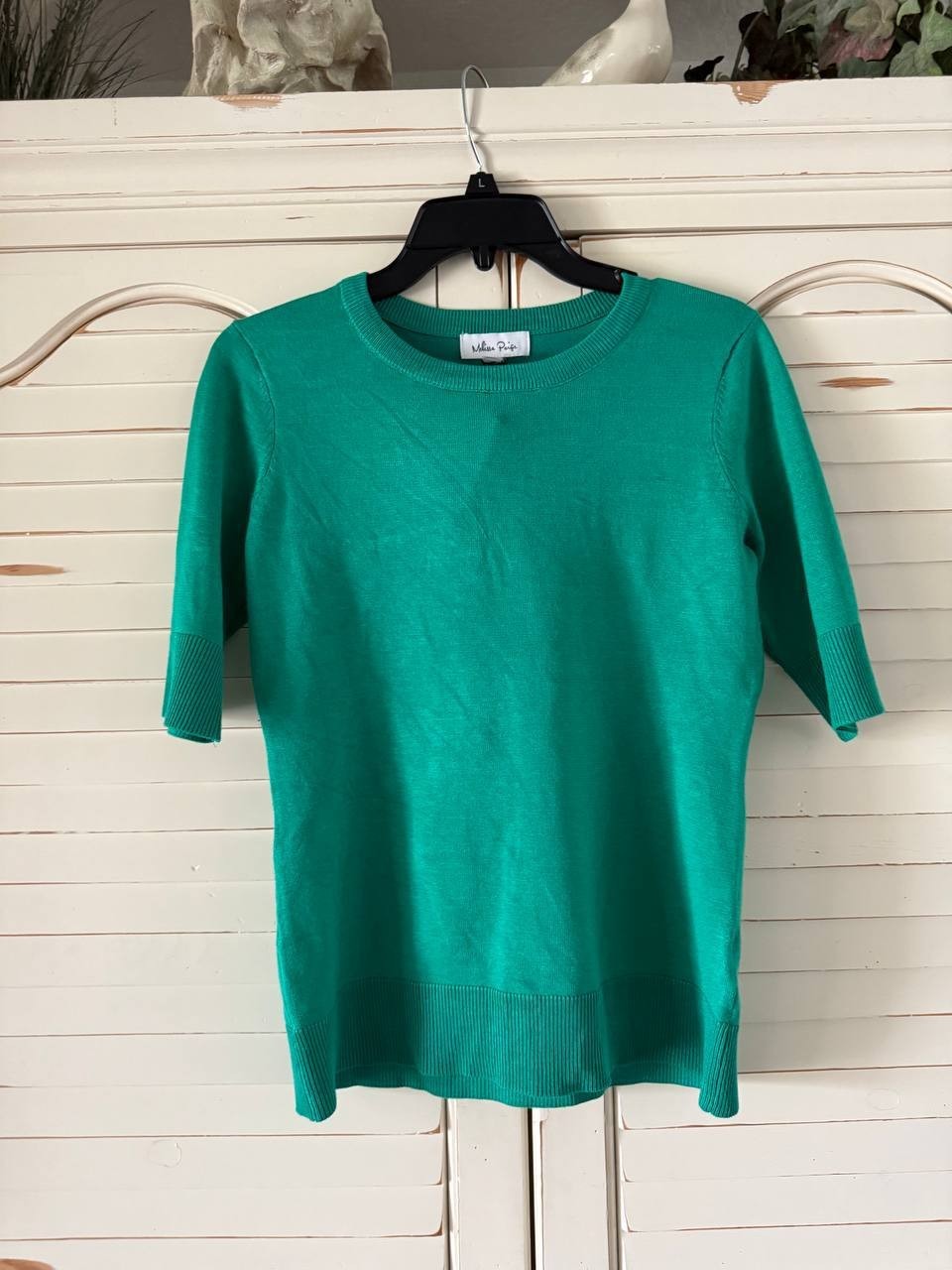 Melissa Paige Sage Green Fine-Gauge Elbow-Sleeve Sweater, Petite S/P, NWT